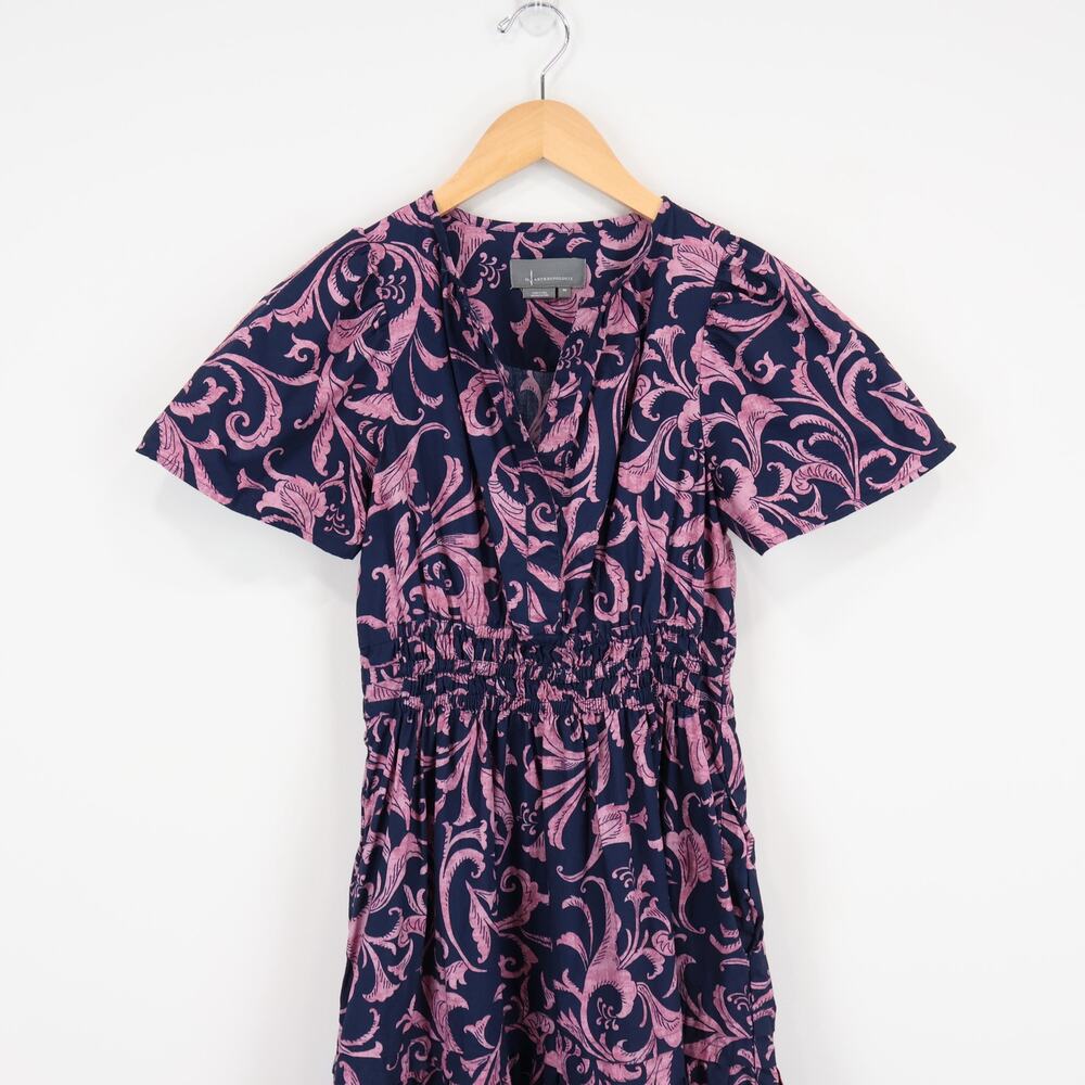 By Anthropologie Printed Floral Somerset Cotton Maxi Dress Navy Pink Size XS - Picture 3 of 7